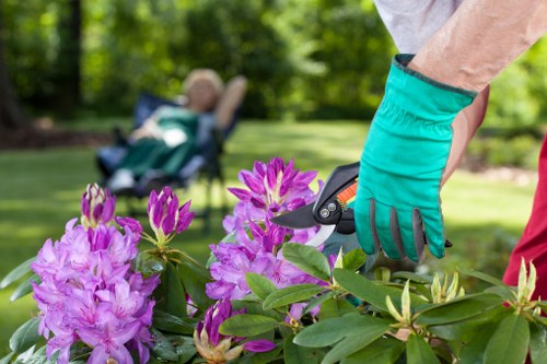Supervisor discussing tasks with gardeners on-site